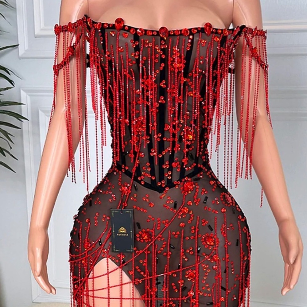 Red/black mesh bondage dress